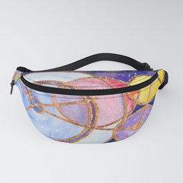 Orrery 01 Fanny Pack | Mixedmedia, Sun, Space, Astrology, Blue, Gold, Watercolor, Constellations, Abstract, Red 