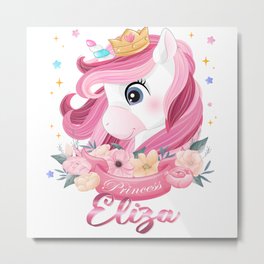 Eliza Name Unicorn, Birthday Gift for Unicorn Princess Metal Print