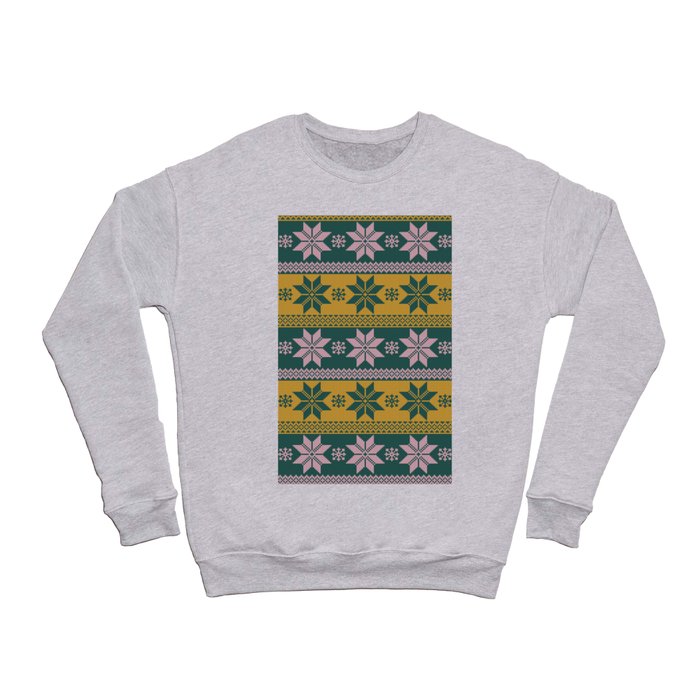 Fair Isle Knitted Snowflake Pattern in Mustard, Blush Pink and Green Crewneck Sweatshirt