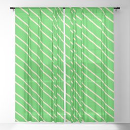 [ Thumbnail: Lime Green & Bisque Colored Stripes Pattern Sheer Curtain ]
