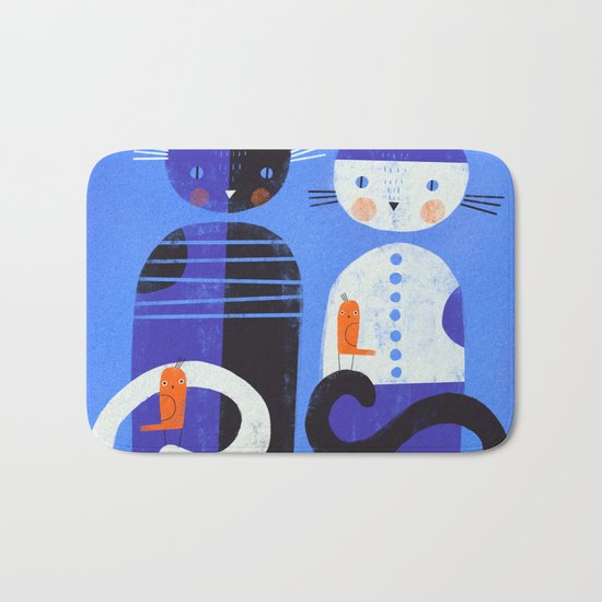 BLUE CATS ORANGE BIRDS Bath Mat