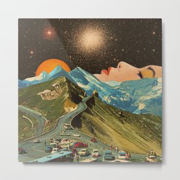 Face on the mountain Metal Print | Face, Collage, Sun, Psychedelic, Mountain, Metal, Fullmoon, Surrealist, Girl, Space 