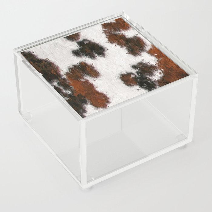 Bohemian Rust Cowhide Patch of Fur Painted with Brushstrokes Acrylic Box