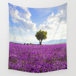 Lavender flower field and lonely tree. Provence, France Wall Tapestry