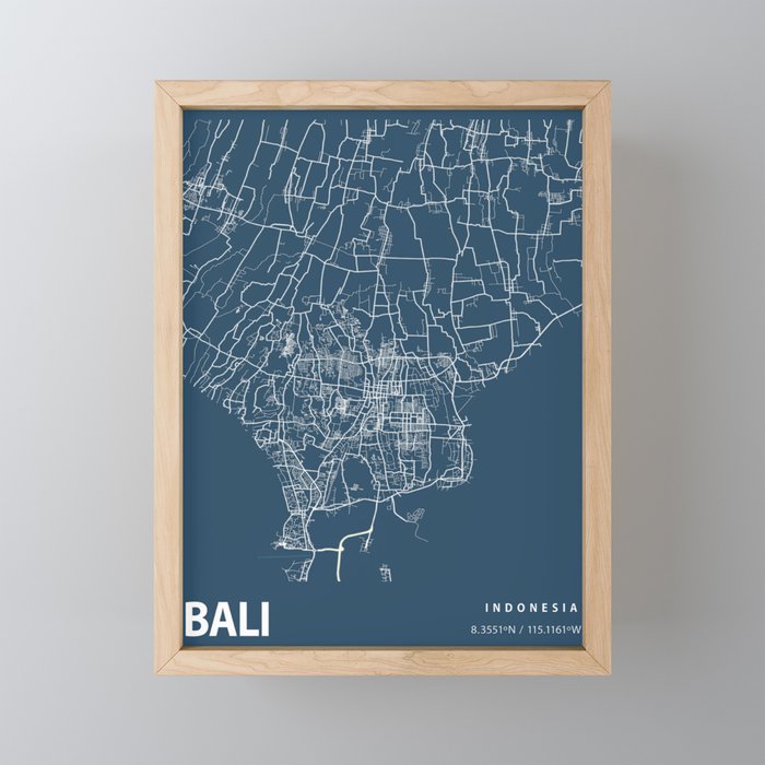 Bali city cartography Framed Mini Art Print