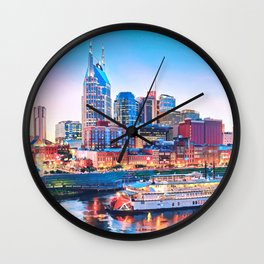 Nashville Skyline at Night Wall Clock