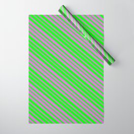 [ Thumbnail: Orchid and Lime Colored Lined/Striped Pattern Wrapping Paper ]