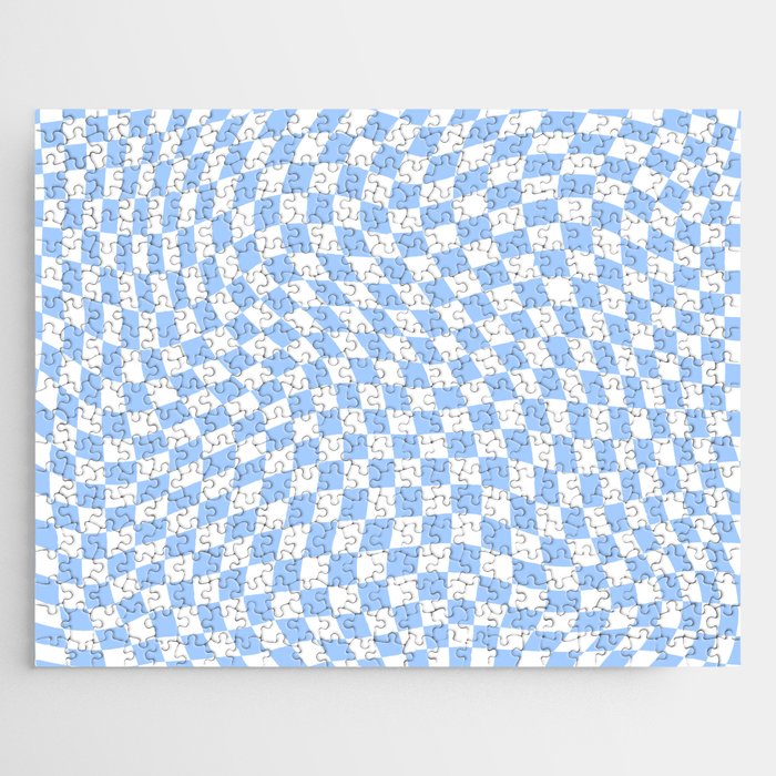 Pastel Blue Twisted Swirl Checkered Squares  Jigsaw Puzzle