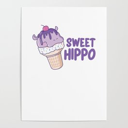 Sweet Hippo Ice Cream Cute Kawaii Aesthetic Poster