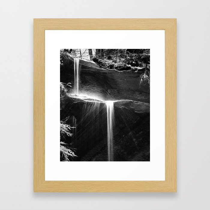 Molten silver waterfall in black & white Framed Art Print