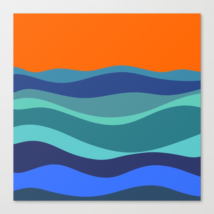 BlueWaves - Colorful Sunset Retro Abstract Geometric Minimalistic Design Pattern Canvas Print
