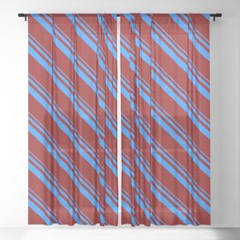 [ Thumbnail: Blue and Dark Red Colored Stripes Pattern Sheer Curtain ]