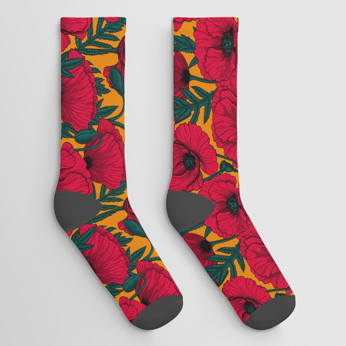 Red poppy garden    Socks