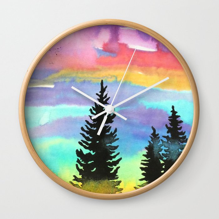 Forest with a Rainbow Sky Wall Clock