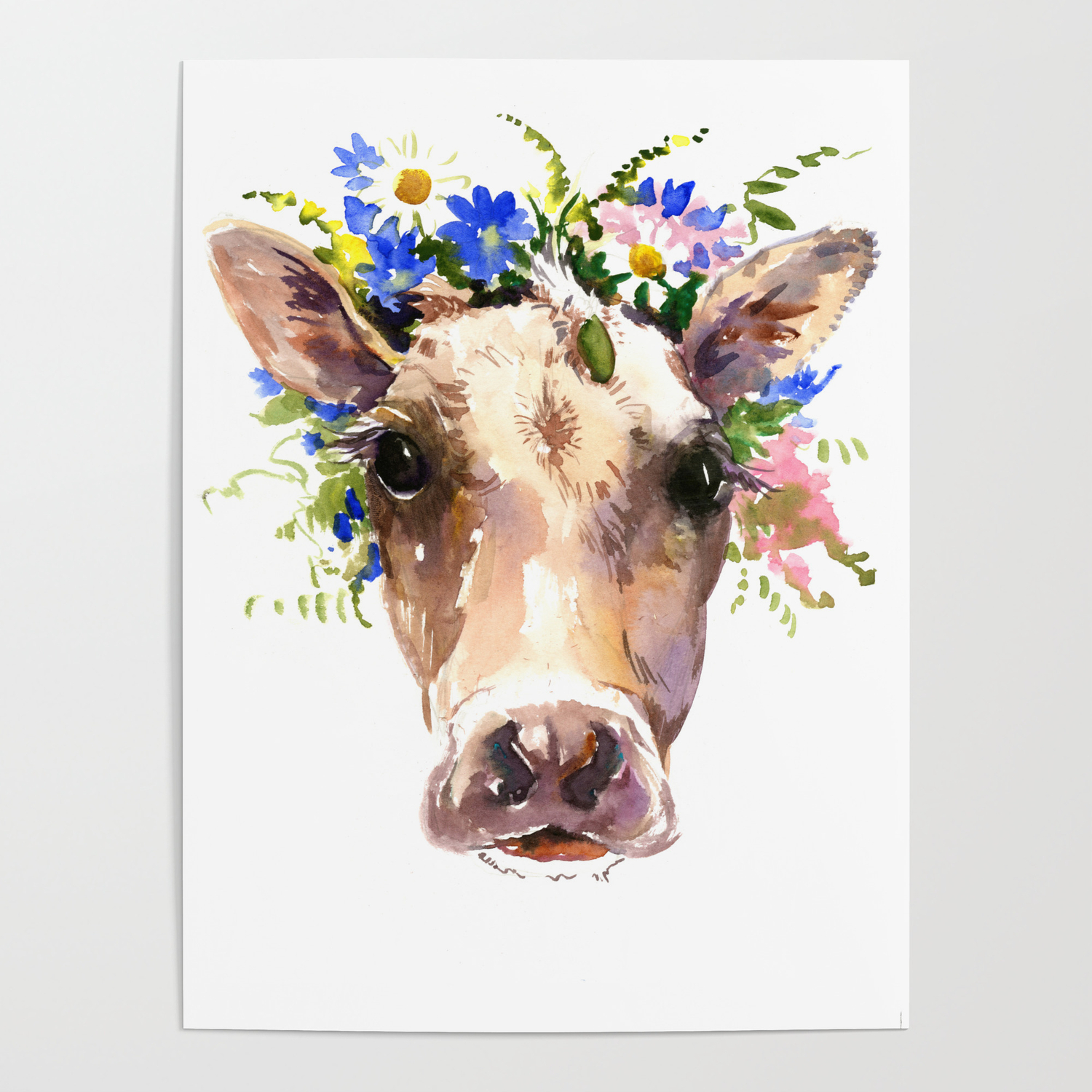 Cow Head Floral Farm Animal Artwork Farm House Design Cattle Poster By Sureart Society6