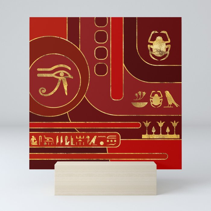 Egyptian Geometric Art Deco Red and Gold Mini Art Print