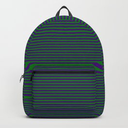 [ Thumbnail: Indigo & Green Colored Pattern of Stripes Backpack ]