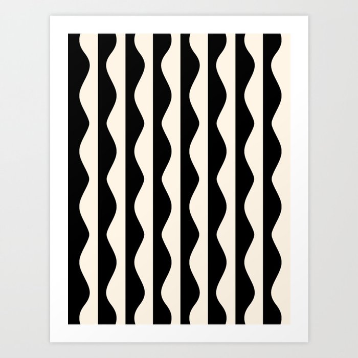 Retro Wavy Lines Pattern in Black & White Art Print