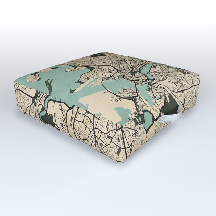 Boston City Map of the United States - Vintage Outdoor Floor Cushion