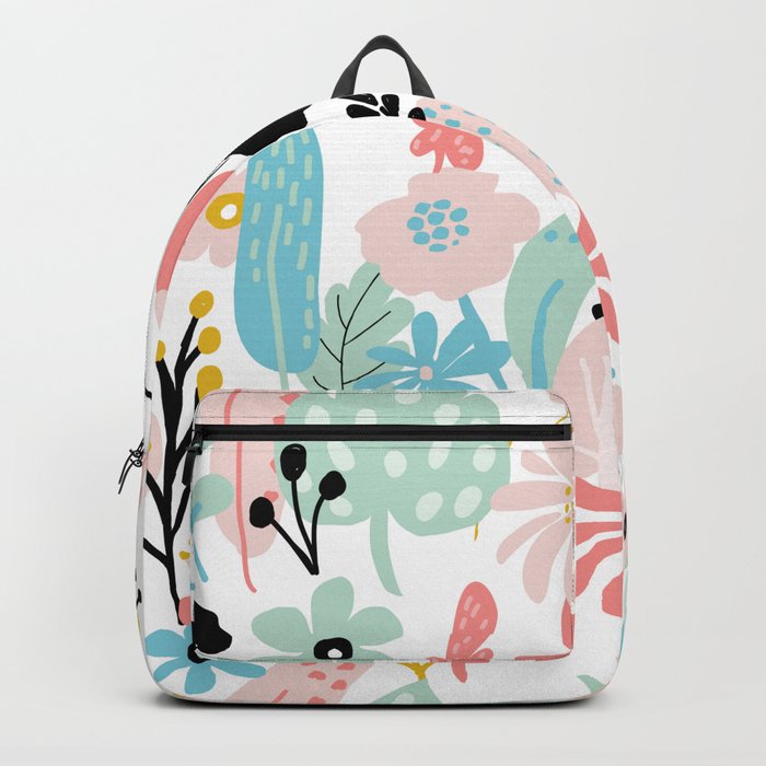 Abstract Plant Florals - green, pink, yellow, black Backpack