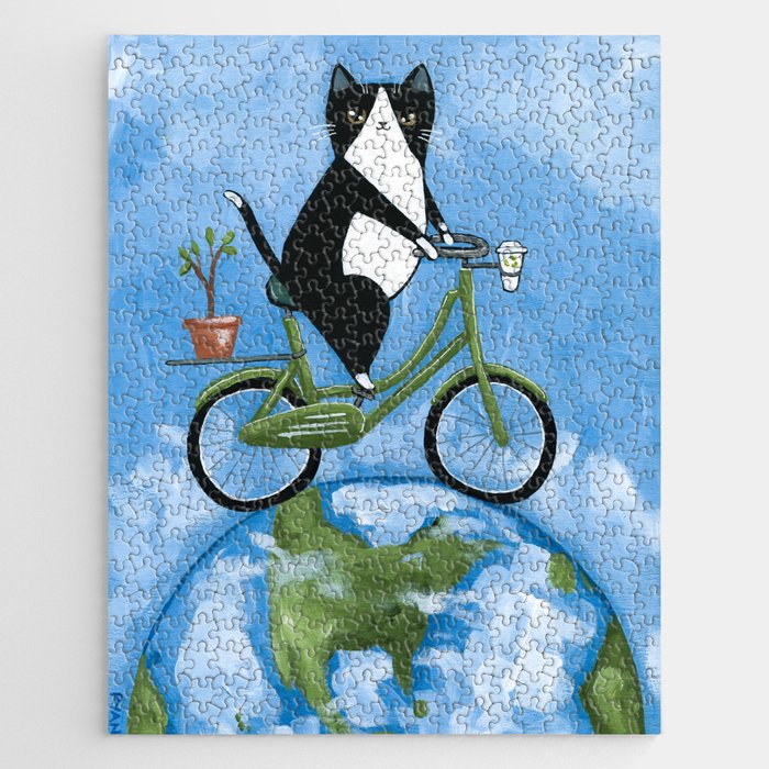 Earth Day Bicycle Ride Cat Jigsaw Puzzle