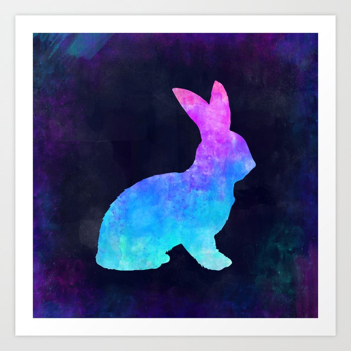 Bunny In Space Animal Graphic Art Watercolor Canvas Painting