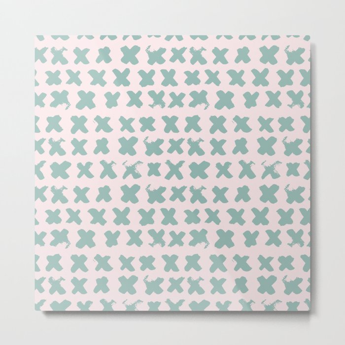 Contemporary X Paint Cross stich Pink Mint Pattern Metal Print