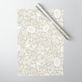 Vintage Elegant White Ivory Cream Swallows Floral Wrapping Paper