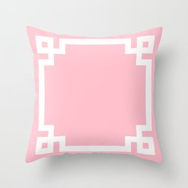 Pink and White Greek Key Border Throw Pillow