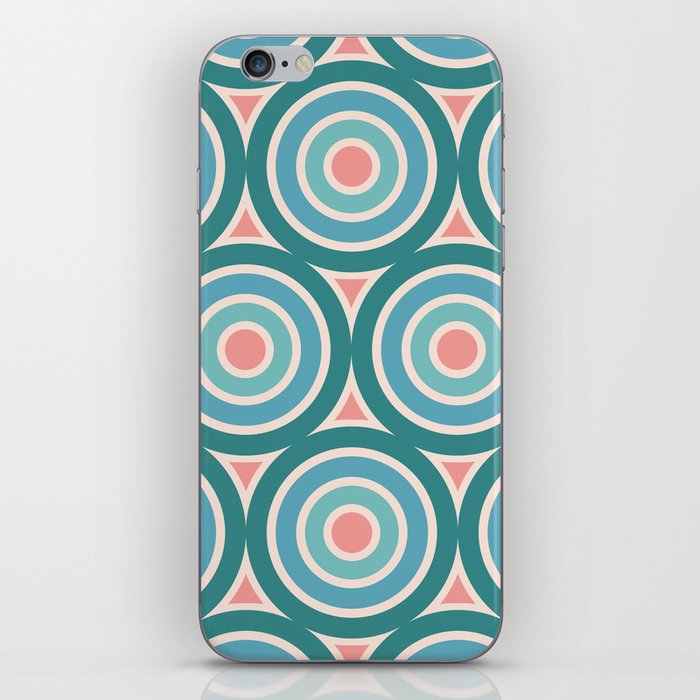 Retro Danish Modern 1970s Style Geometric Concentric Design 433 Green Blue and Pink iPhone Skin