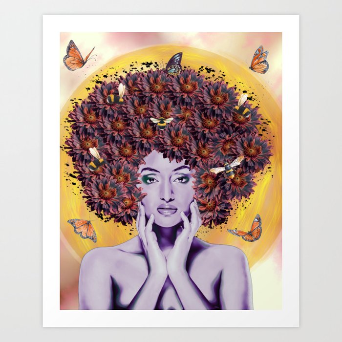 Purple Butterfly Afro Queen  Art Print