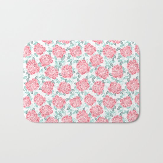 Peony Floral flower garden nature illustration painting free spirit boho college girly pink pastel Bath Mat