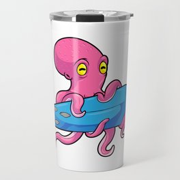 Octopus as Surfer with Surfboard Travel Mug