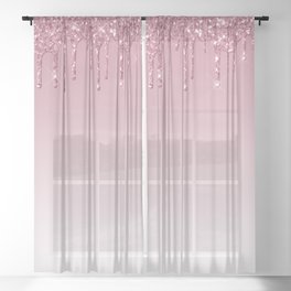 Pink Dripping Glitter Sheer Curtain