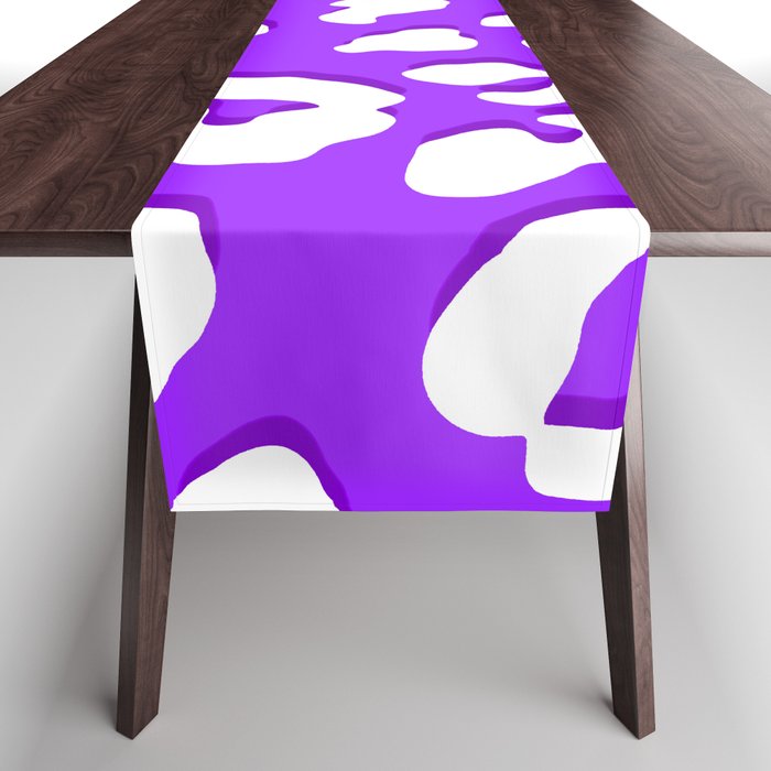 White Leopard Print Purple Table Runner