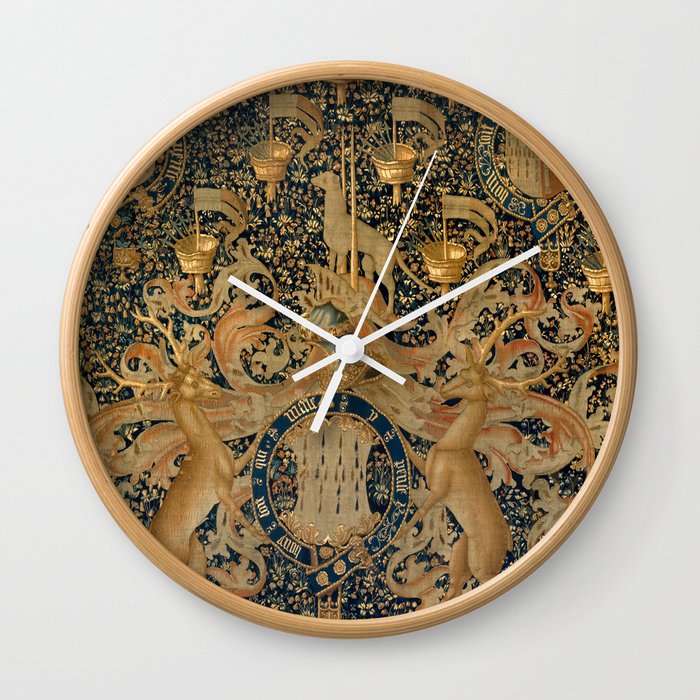 Vintage Golden Deer and Royal Crest Design (1501) Wall Clock
