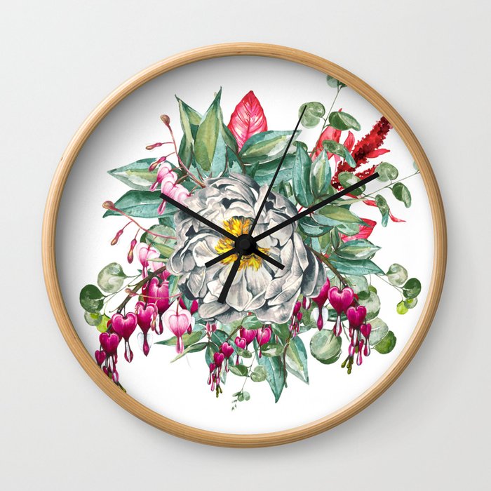 Gentille Peony, watercolor handpainted clipart, floral, flower, design, stylish, wedding, invitation Wall Clock