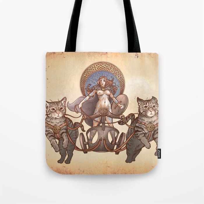 Freya Driving her Cat Chariot (Nude version) Tote Bag