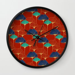 Gingko Biloba Leaves Abstract Pattern (red Background) Wall Clock