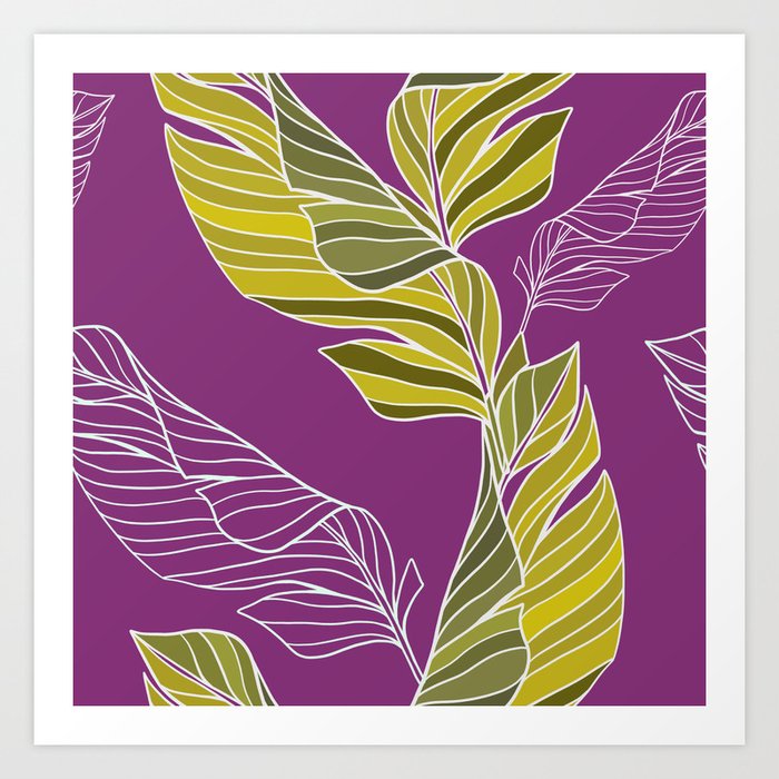 'Tropical Elegance' - Minimalistic Lines - The Golden Leaves-Collection Purple Backdrop Art Print