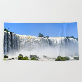 Brazil Photography - The Beautiful Iguazu Falls Under The Clear Blue Sky Beach Towel