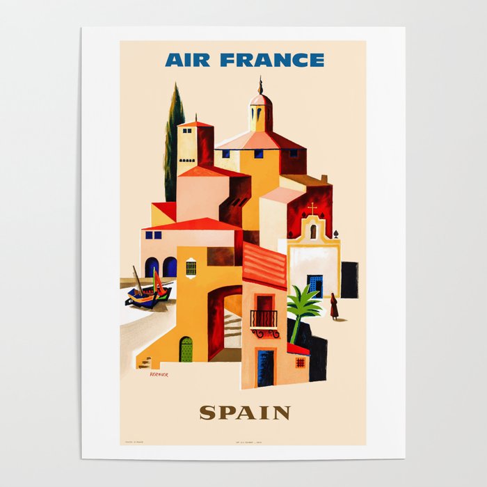 1959 SPAIN Air France Travel Poster Poster