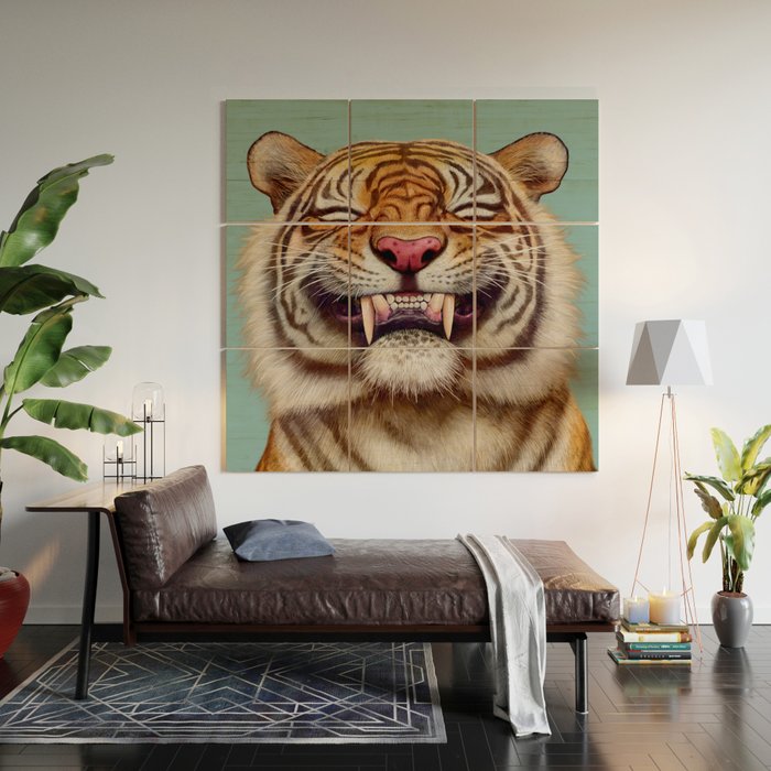 tutu Wood | Tiger Art Society6 Wall by Smiling
