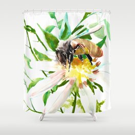 Bee and Flower, Honey Bee, chamomile herbal honey design Shower Curtain