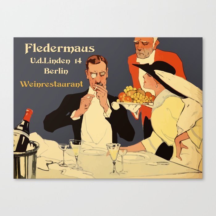 Berlin retro 1920 Plakatstil Fledermaus wine restaurant advertisement Canvas Print