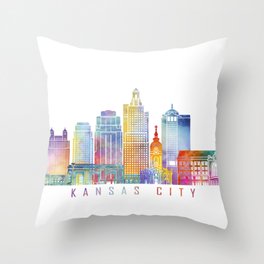 Kansas city skyline  landmarks  in watercolor Throw Pillow