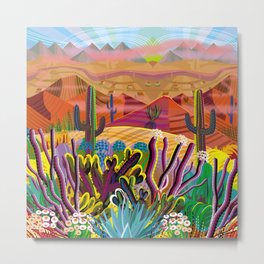 Reaching the Mountain Top Metal Print | Grandcanyon, Sunny, Colorful, Afternoon, Magical, Digital, Landscape, Cactus, Folkart, Saguaro 