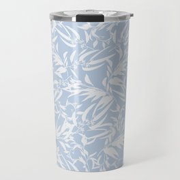 White leaves on blue pattern Travel Mug