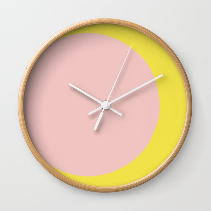 Margo Collection: Minimalist Modern Geometric Pink Circle on Yellow Wall Clock