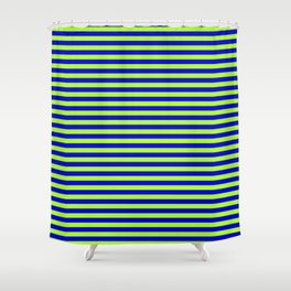 [ Thumbnail: Blue and Light Green Colored Lines Pattern Shower Curtain ]